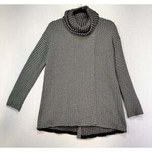 Cabi Womens Turtleneck Knit Sweater Size S Black & White Striped Split Front